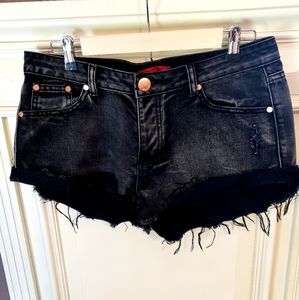 Black Denim Distressed Shorts